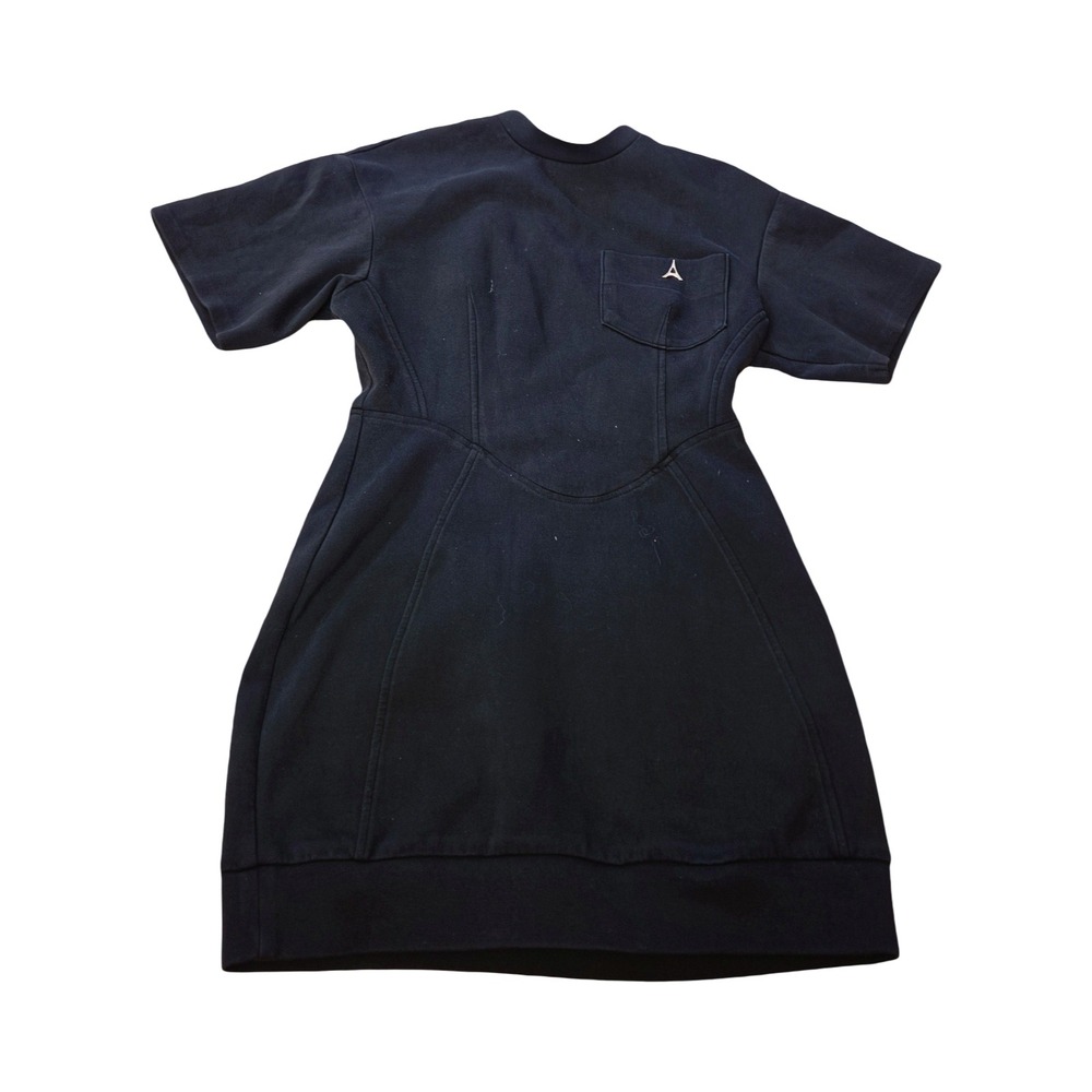 Maniere De Voir Womens Black Paneled Short Sleeve Mini Dress Eiffel Tower Logo